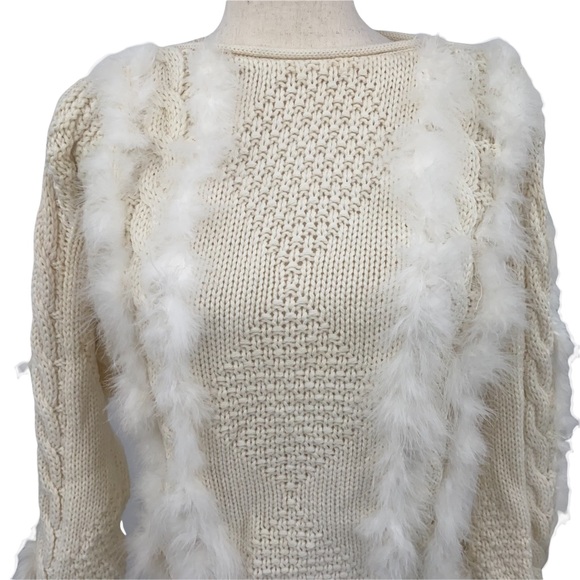 Loop Di Loop Boho Cream Thick Knit Feathered Sweater - Picture 12 of 12